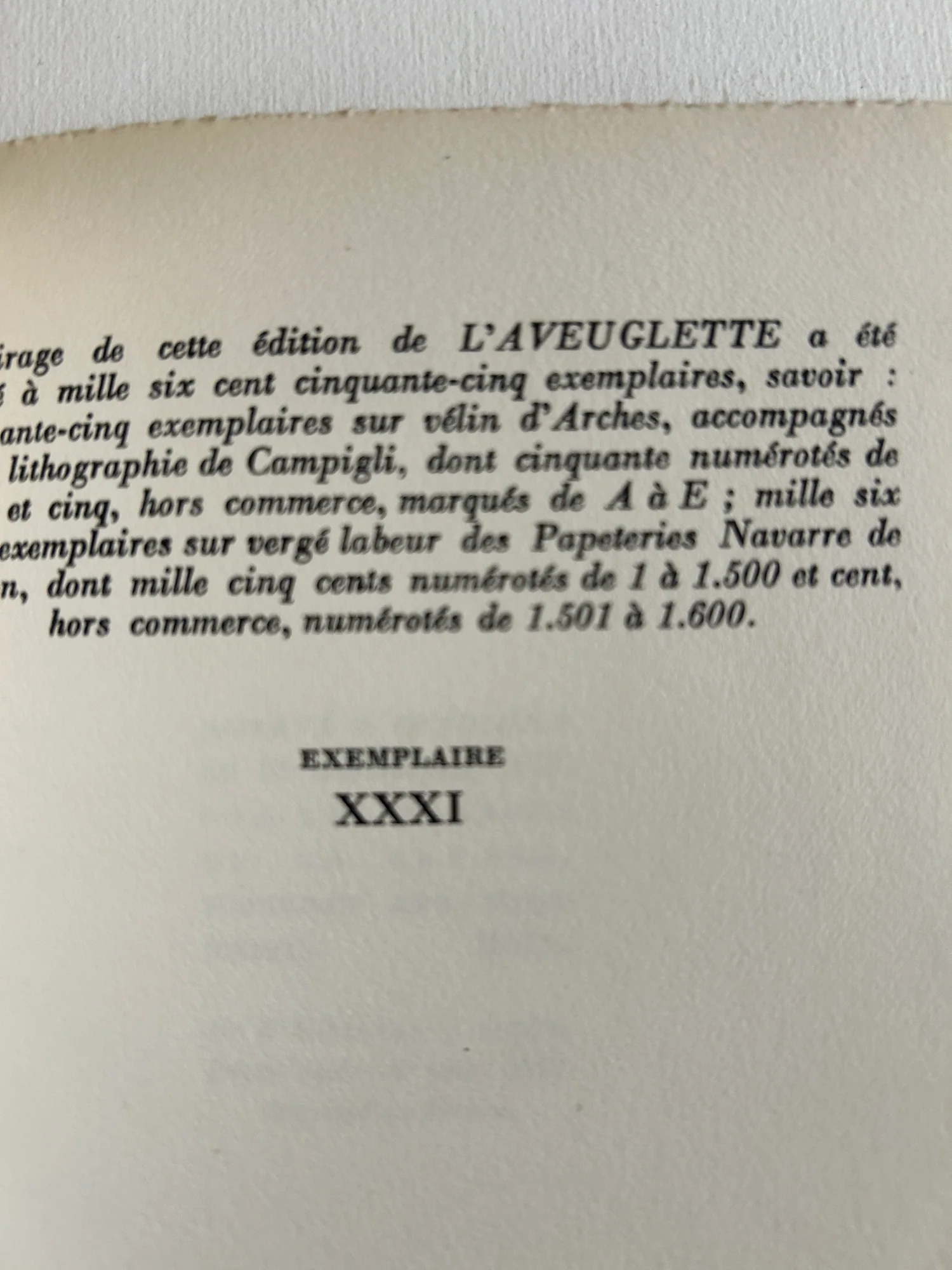 CAMPIGLI (Massimo). PAULHAN (Jean). — L'Aveuglette. (Réf. 13954)