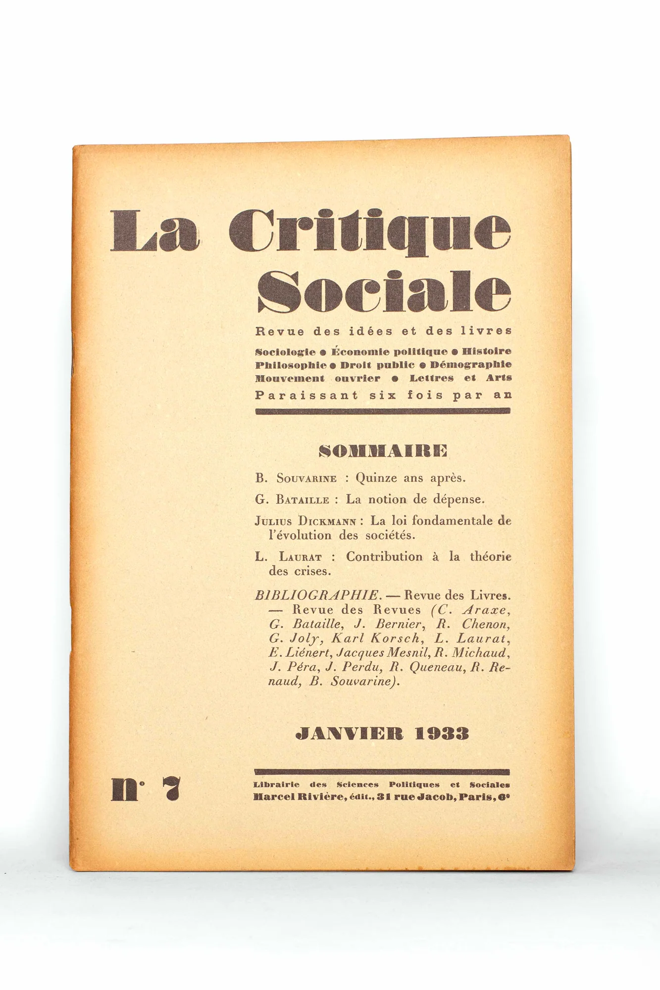 REVUE. La CRITIQUE SOCIALE. — La Critique Sociale. Revue des idées et des livres. (Réf. 18197)