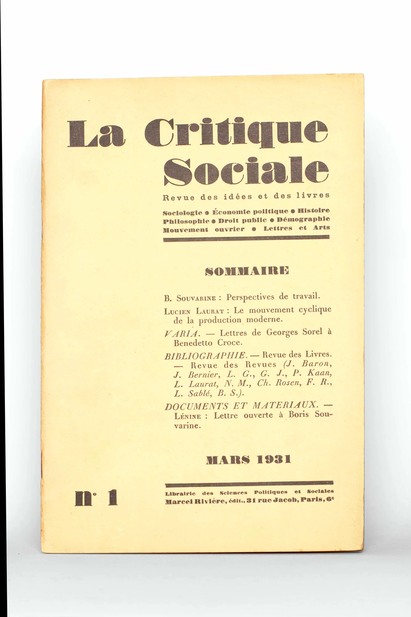 REVUE. La CRITIQUE SOCIALE. — La Critique Sociale. Revue des idées et des livres. (Réf. 18197)