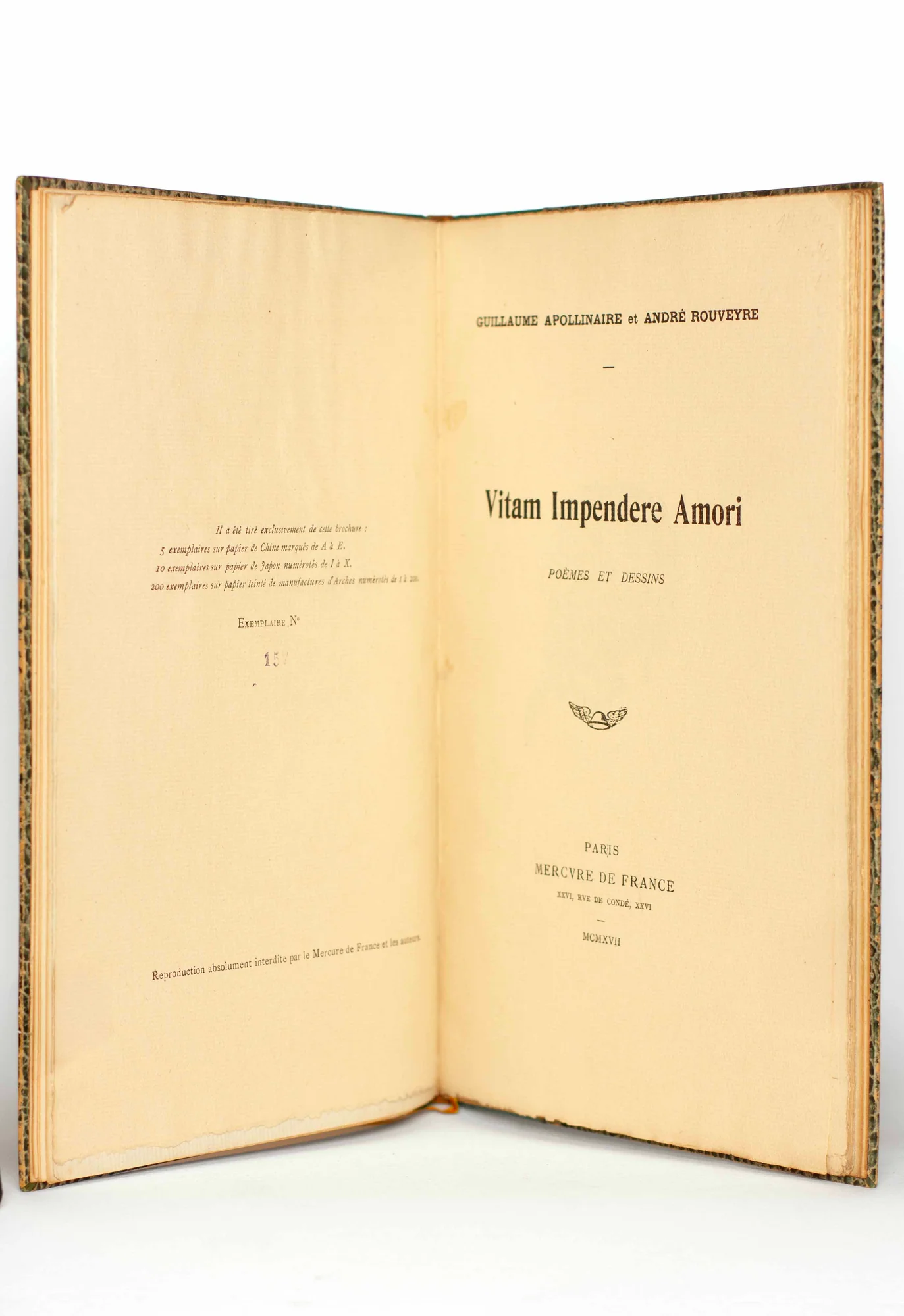 APOLLINAIRE (Guillaume) & ROUVEYRE (André). — Vitam Impendere Amori. Poèmes et dessins. (Réf. 19167)