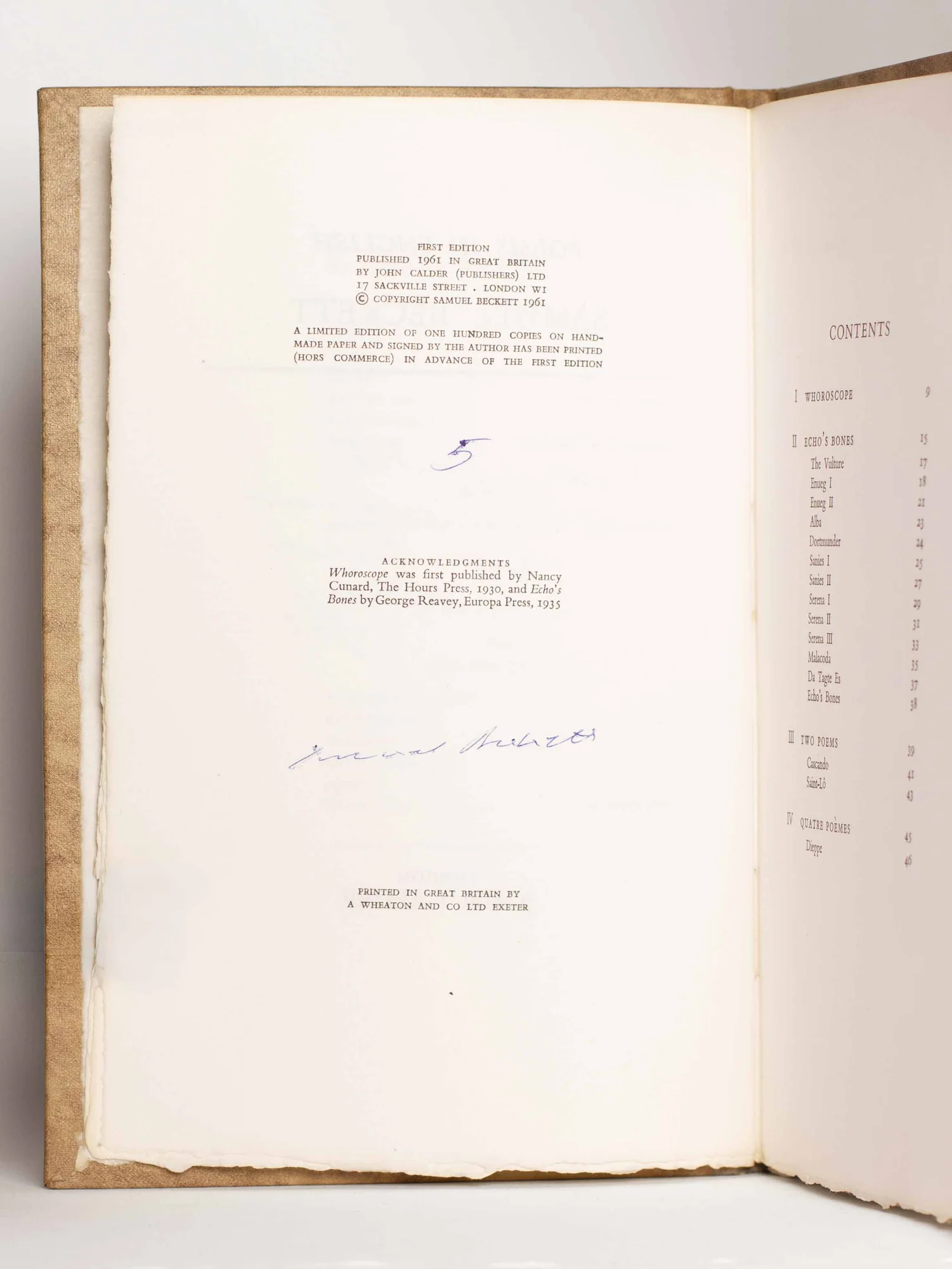 BECKETT  (Samuel). — Poems in English. (Réf. 19169)