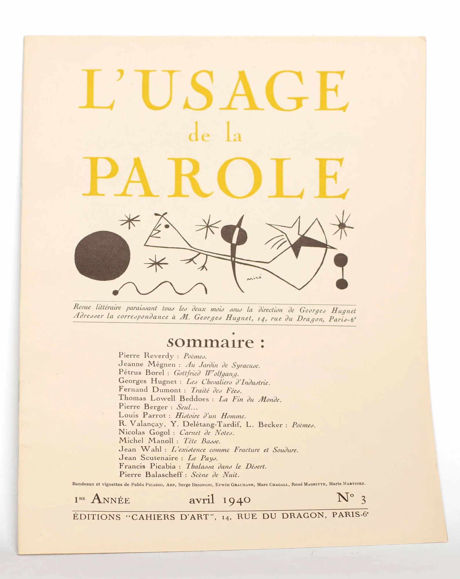 (REVUE). L’USAGE DE LA PAROLE. — L’Usage de la parole n° 1 à 3. (Réf. 20827)