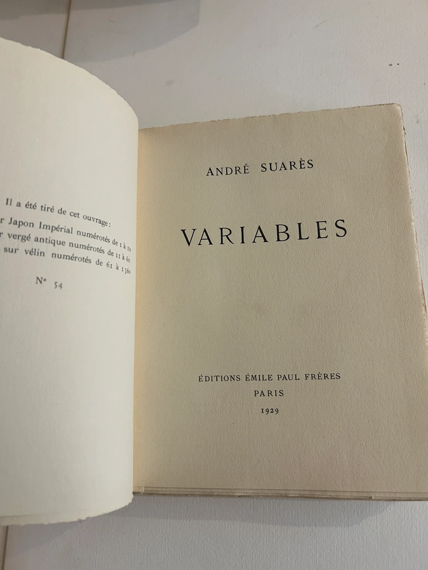 SUARES (André). — Variables. (Réf. 20849)