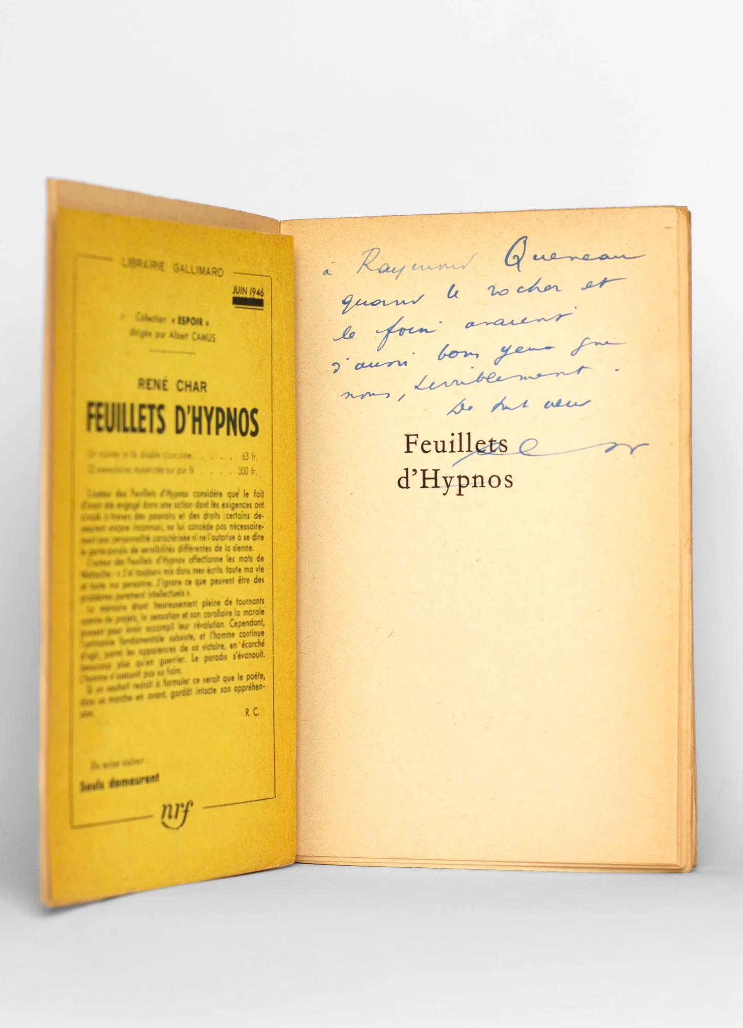 CHAR (René). — Feuillets d'Hypnos. (Réf. 20891)