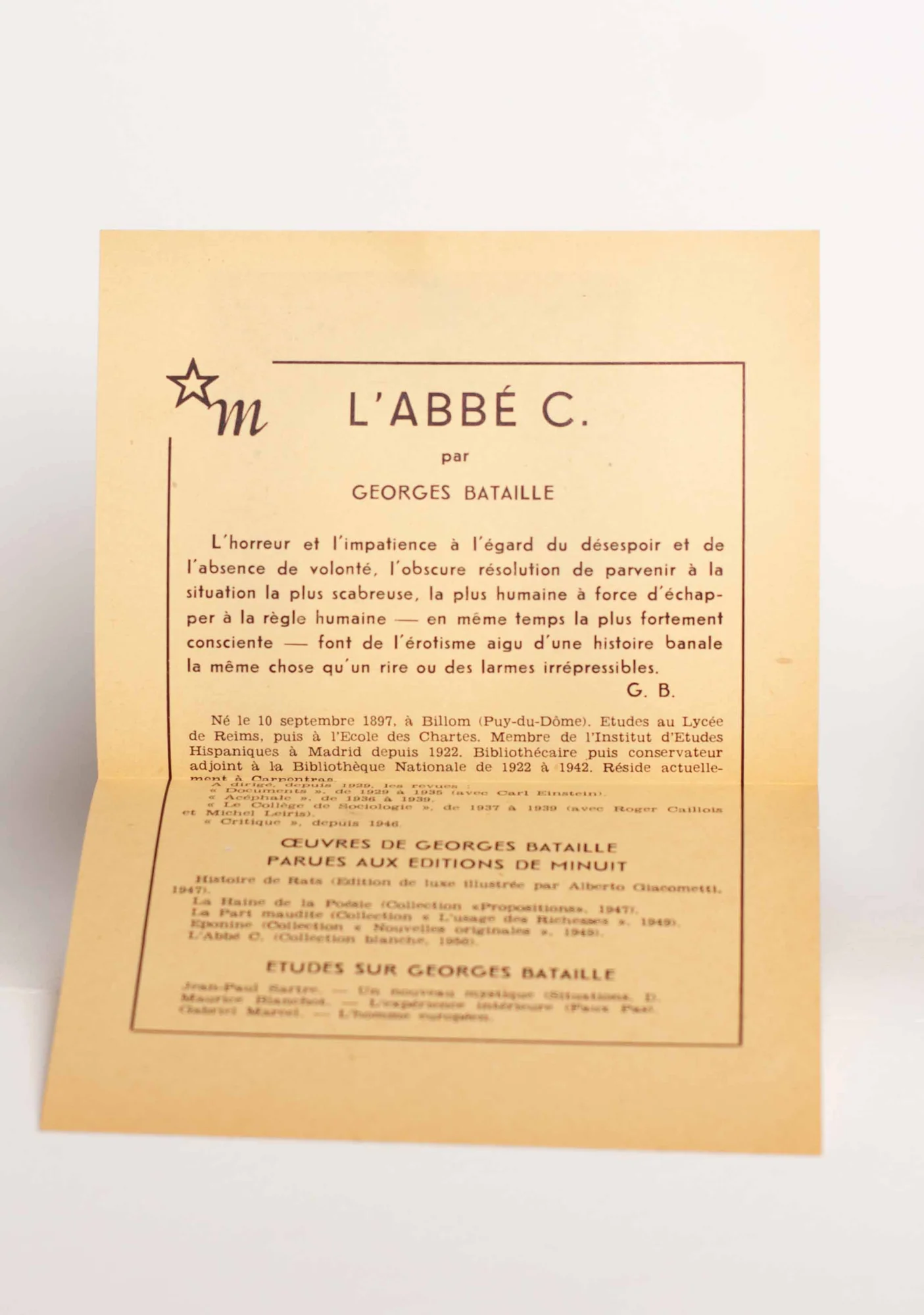 BATAILLE (Georges). — L'Abbé C. (Réf. 20971)