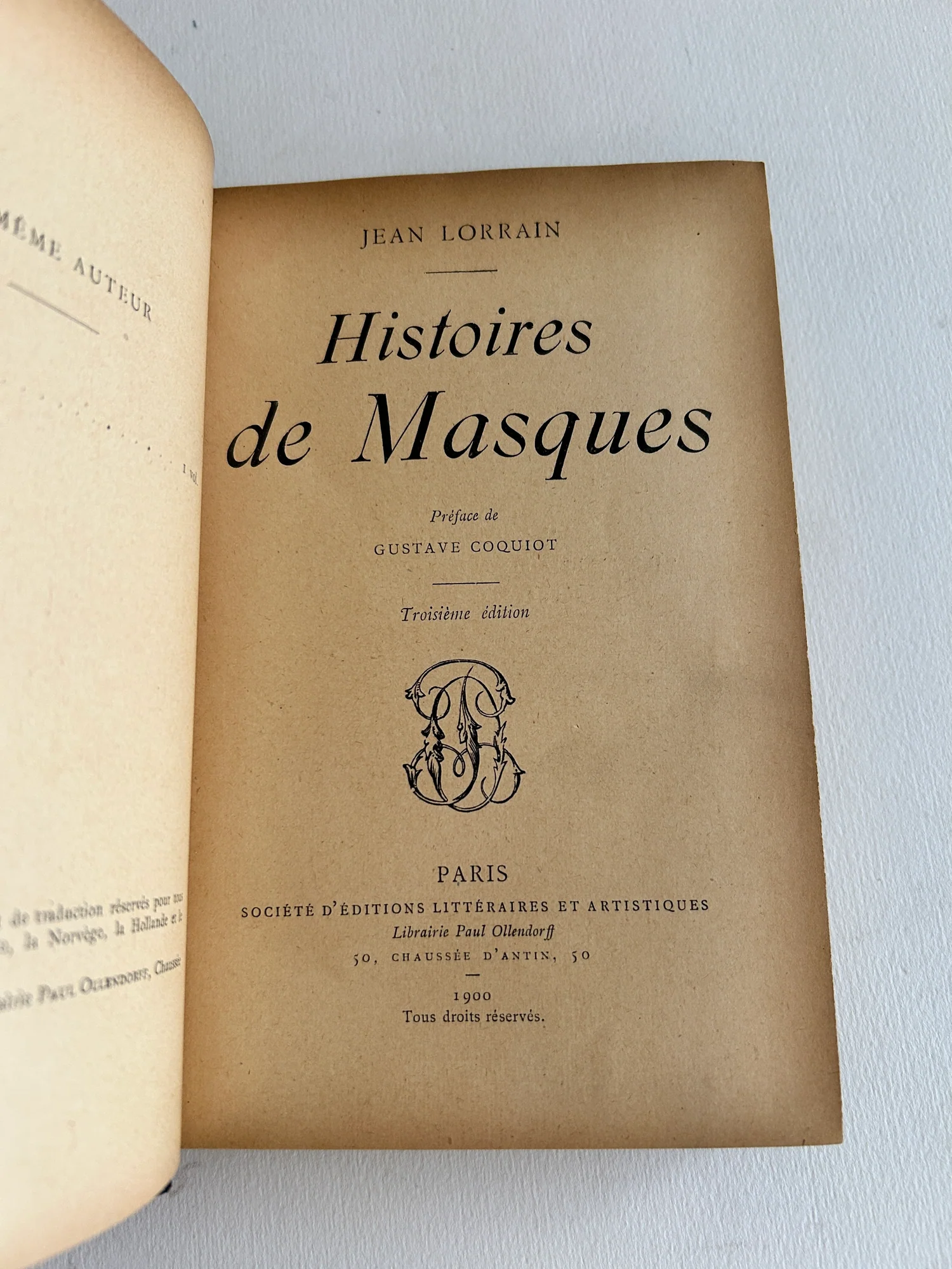 LORRAIN (Jean). — Histoires de masques. (Réf. 21418)