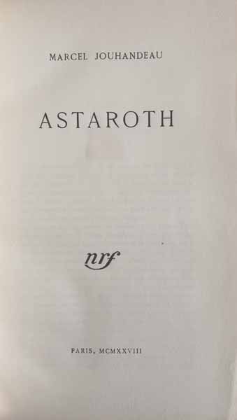 JOUHANDEAU (Marcel). — Astaroth (ou le visiteur nocturne). (Réf. 21475)
