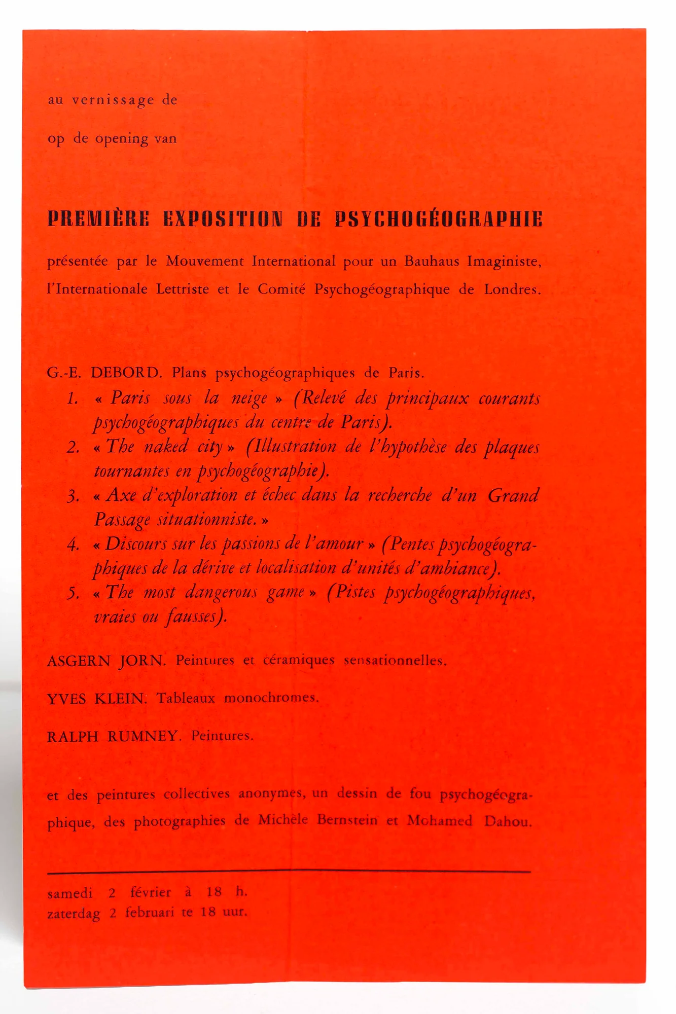(INTERNATIONALE SITUATIONNISTE). DEBORD (Guy). — Première exposition de psychogéographie. (Réf. 21921)
