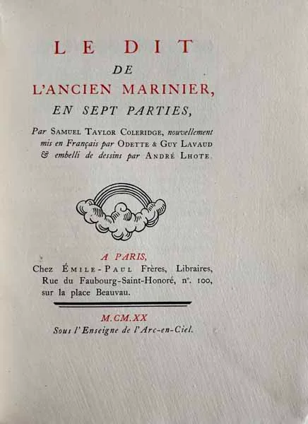 COLERIDGE (Samuel Taylor). — Le Dit de l'ancien marinier en sept parties. (Réf. 22579)