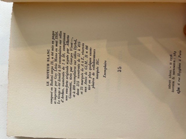 GIACOMETTI (Alberto). DU BOUCHET (André). — Le Moteur blanc. (Réf. 23057)