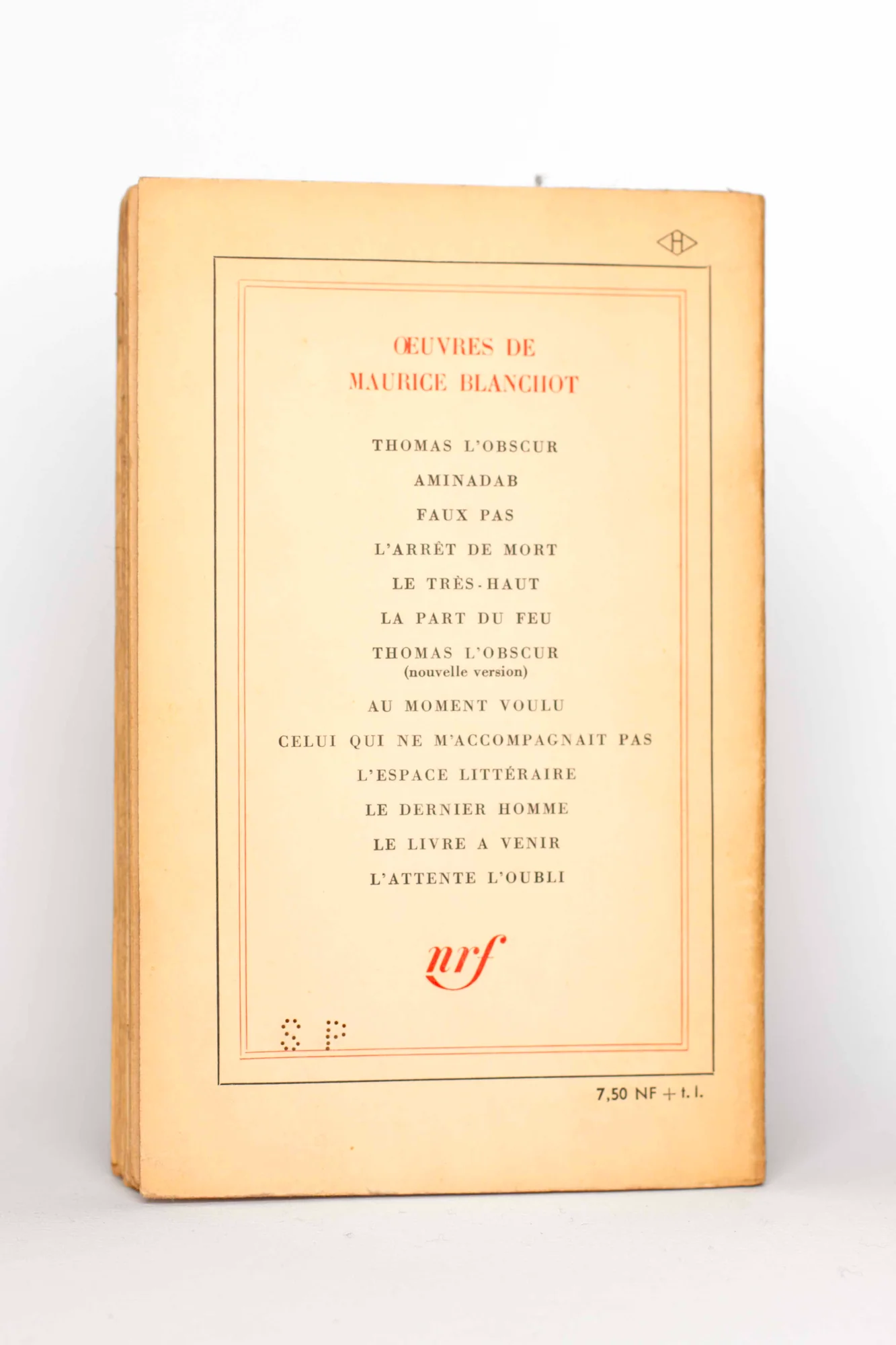 BLANCHOT (Maurice). — L'attente L'oubli. (Réf. 23230)