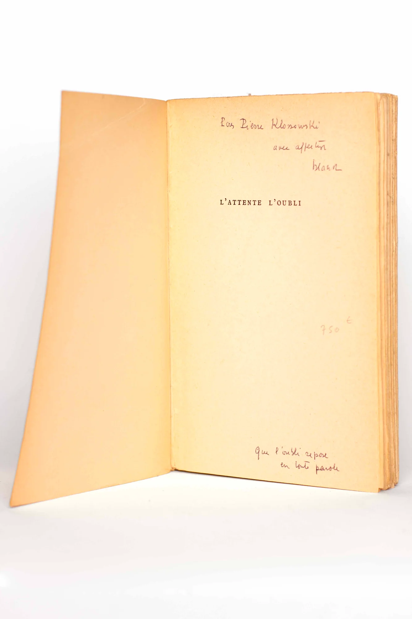 BLANCHOT (Maurice). — L'attente L'oubli. (Réf. 23230)