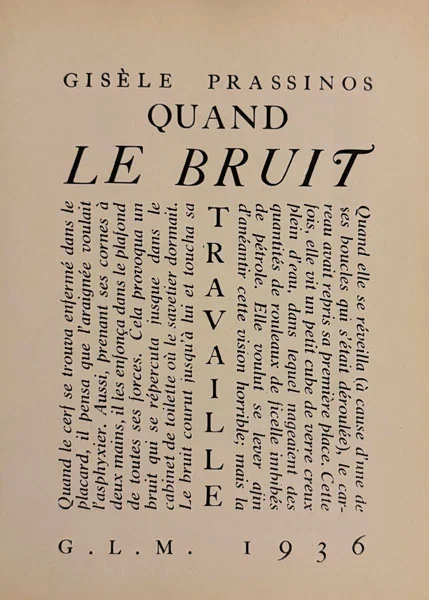 BELLMER (Hans). PRASSINOS (Gisèle). — Quand le bruit travaille. (Réf. 24354)