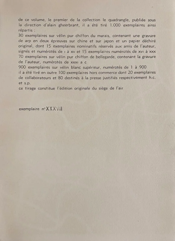 ARP (Hans). — Le Siège de l'air. Poèmes 1915-1945. (Réf. 24657)