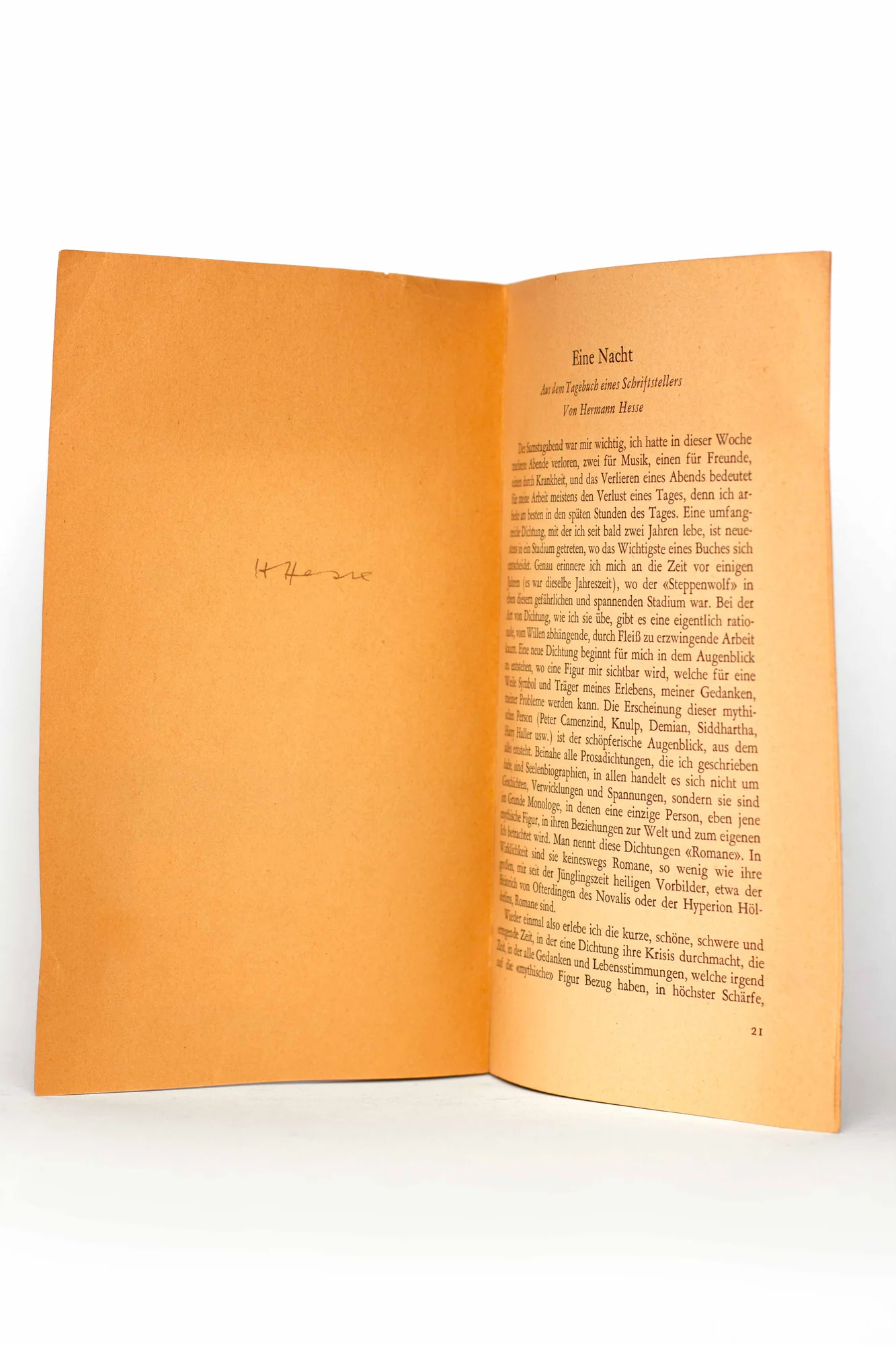 HESSE (Hermann). — Eine nacht aus dem tagebuch eines schriftstellers (Réf. 24721)