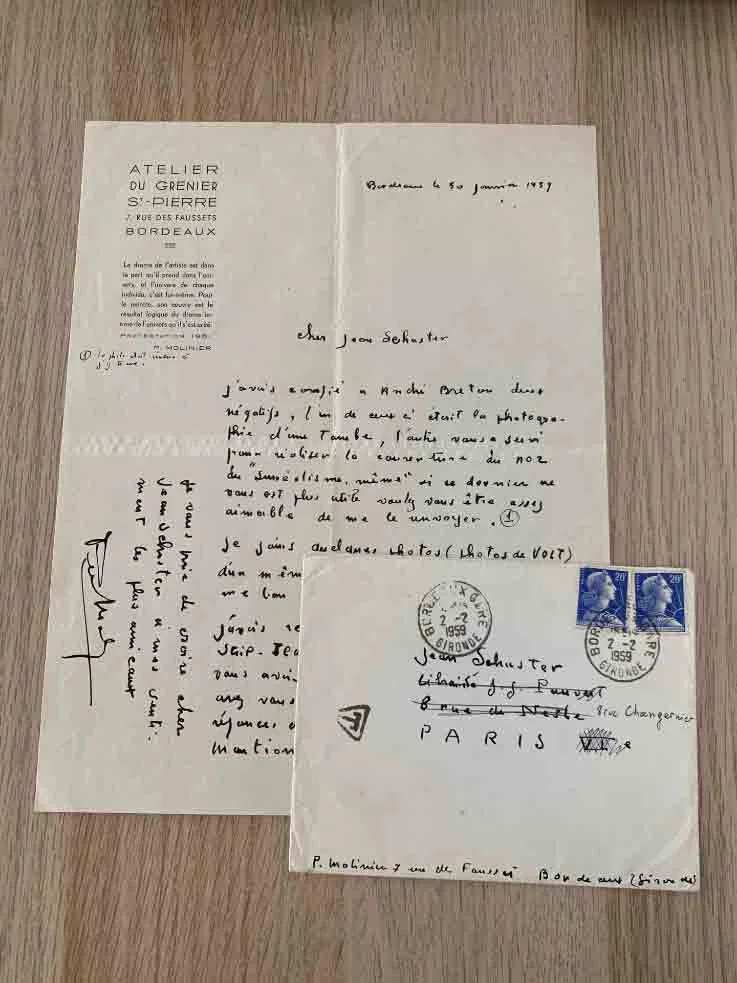 MOLINIER (Pierre). — Lettre autographe signée à Jean Schuster. (Réf. 25490)