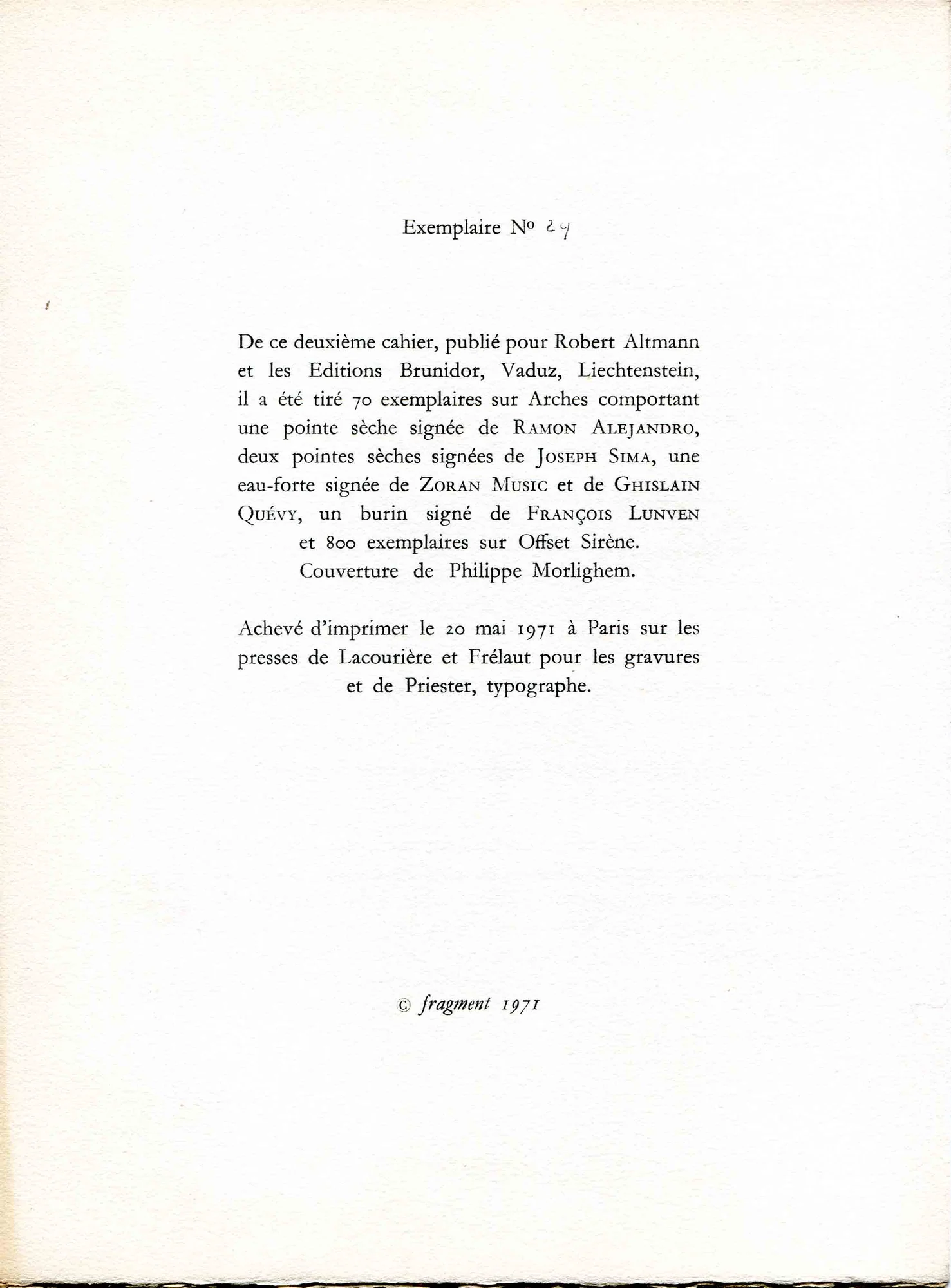 SIMA (Joseph). MUSIC (Zoran). LUNVEN (François). QUEVY (Ghislain). ALEJANDRO (Ramon). REVUE. - FRAGMENT. — Fragment n°2. (Réf. 25556)