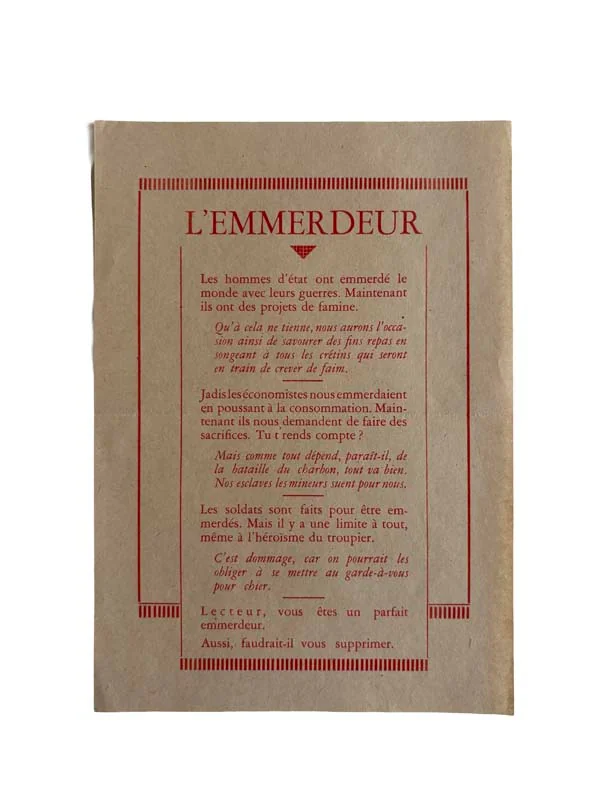 |MAGRITTE (René) et MARIËN (Marcel)]. — L’Imbécile - L'Emmerdeur - L'Enculeur. (Réf. 25559)