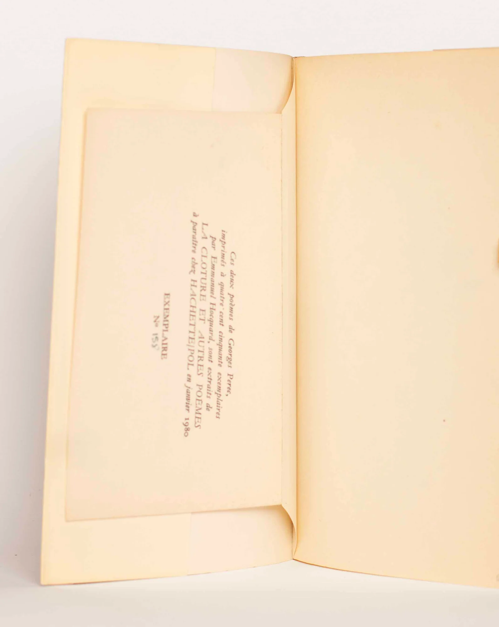 PEREC (Georges). — La Clôture et autres poèmes. (Réf. 26005)