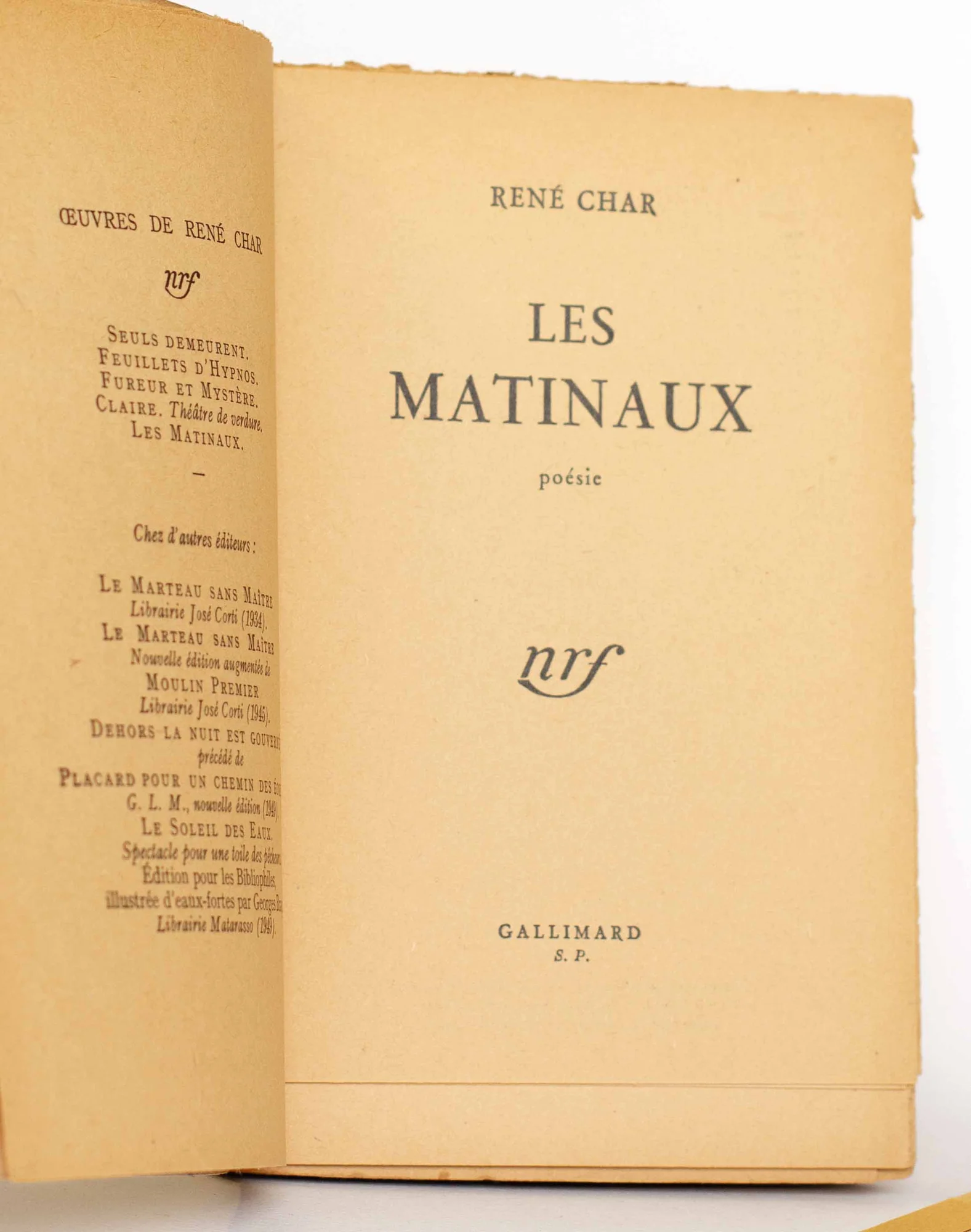 CHAR (René). — Les matinaux. (Réf. 26109)