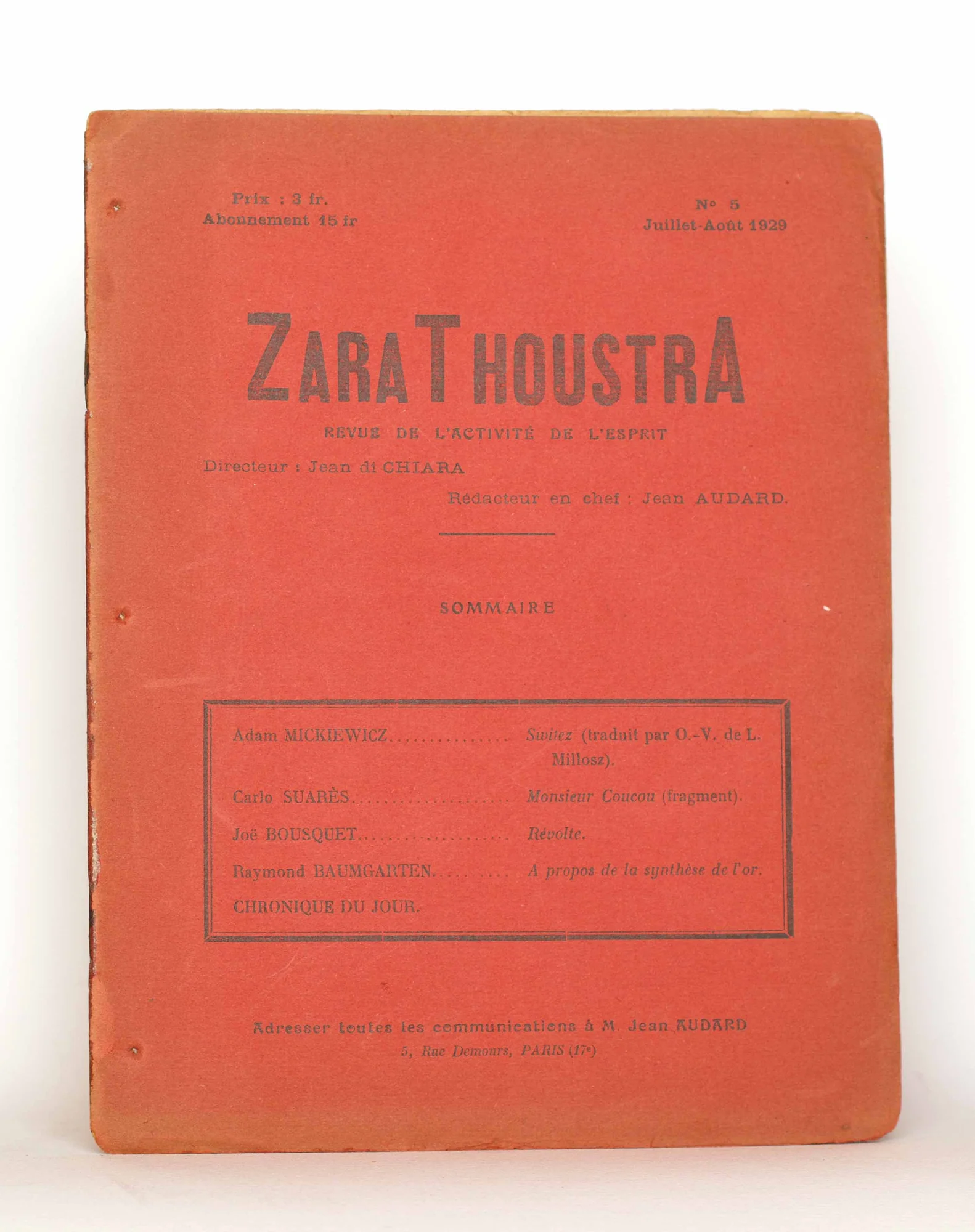ZARATHOUSTRA. — Revue de l’Activité de l’Esprit. (Réf. 7756)